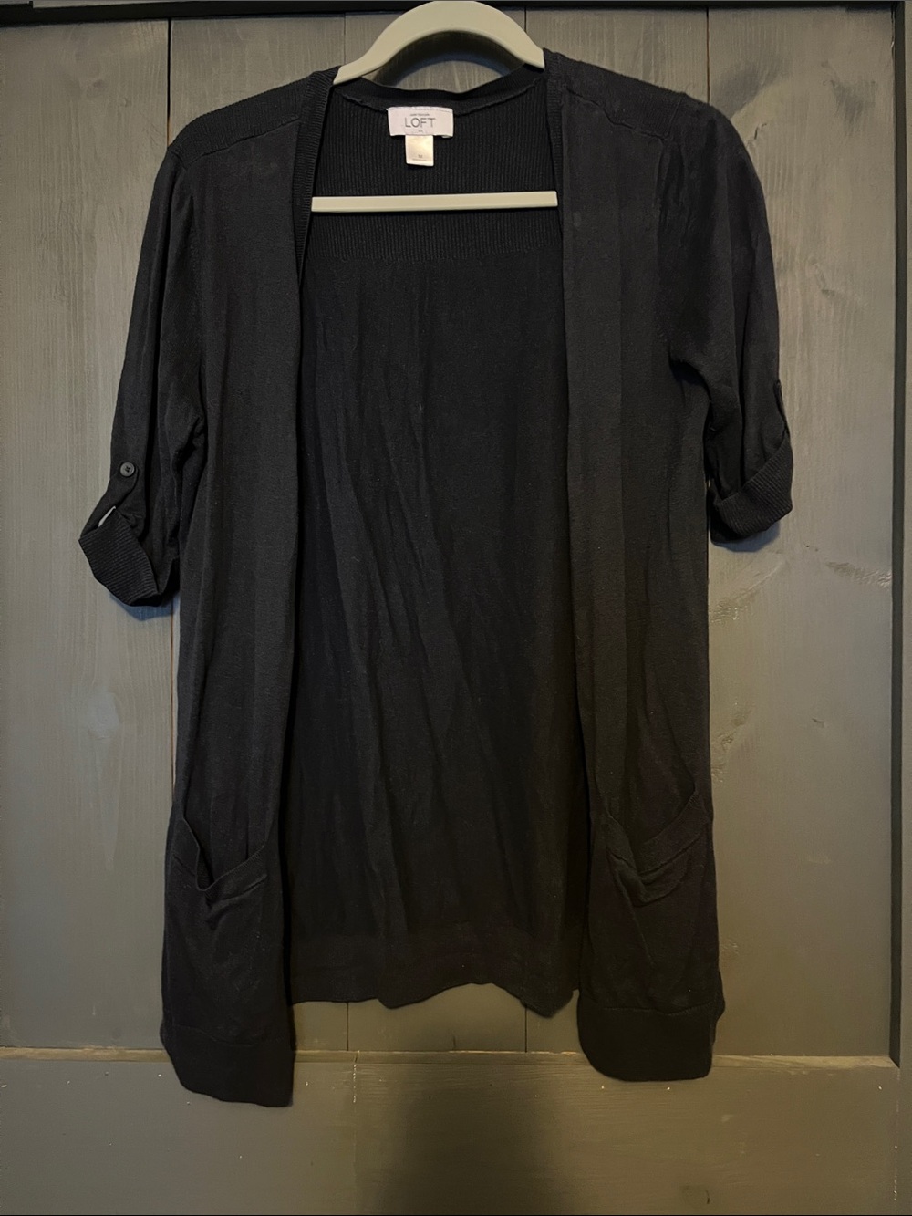 LOFT Black Open-Front Lightweight Blazer Cardigan